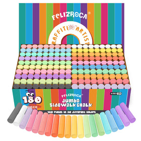 FELIZROCA 180pcs sidewalk chalk set in 20 colors for outdoor drawings.