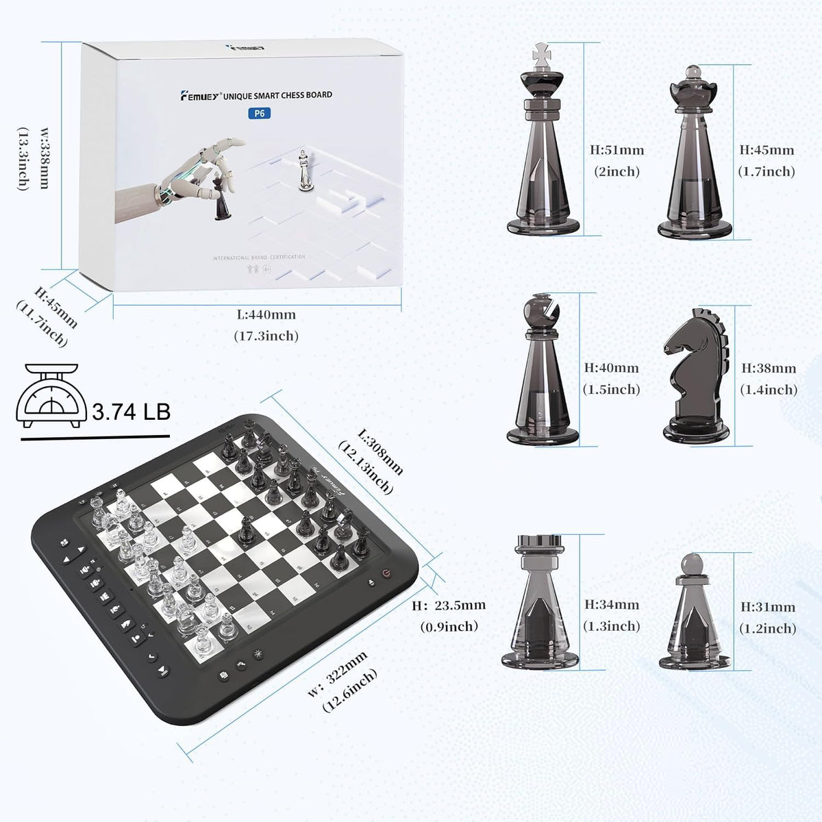 Elegant crystal pieces paired with the modern board for a premium chess setup.
