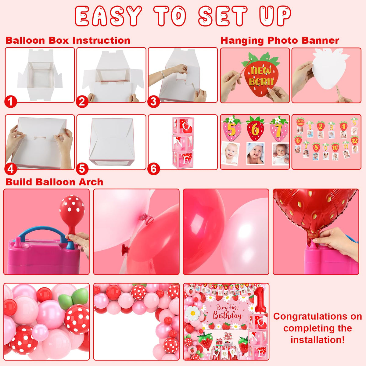 FengRise strawberry balloon boxes multicolored accents with one lettering
