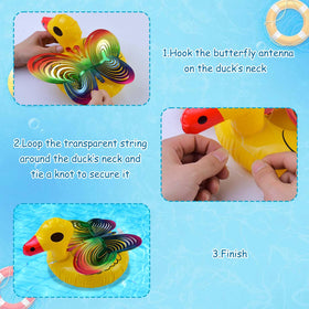 Feoang bird scare disc in pool helps reduce bird presence.