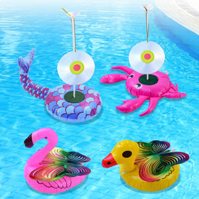 Feoang floating pinwheel butterfly in pool creates reflective motion to deter birds.