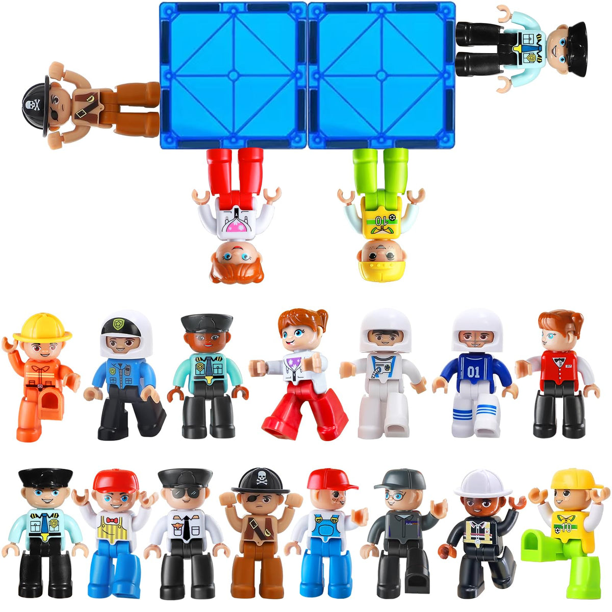 Feoxialy 15-piece magnetic people figures ready for creative magnetic tile play