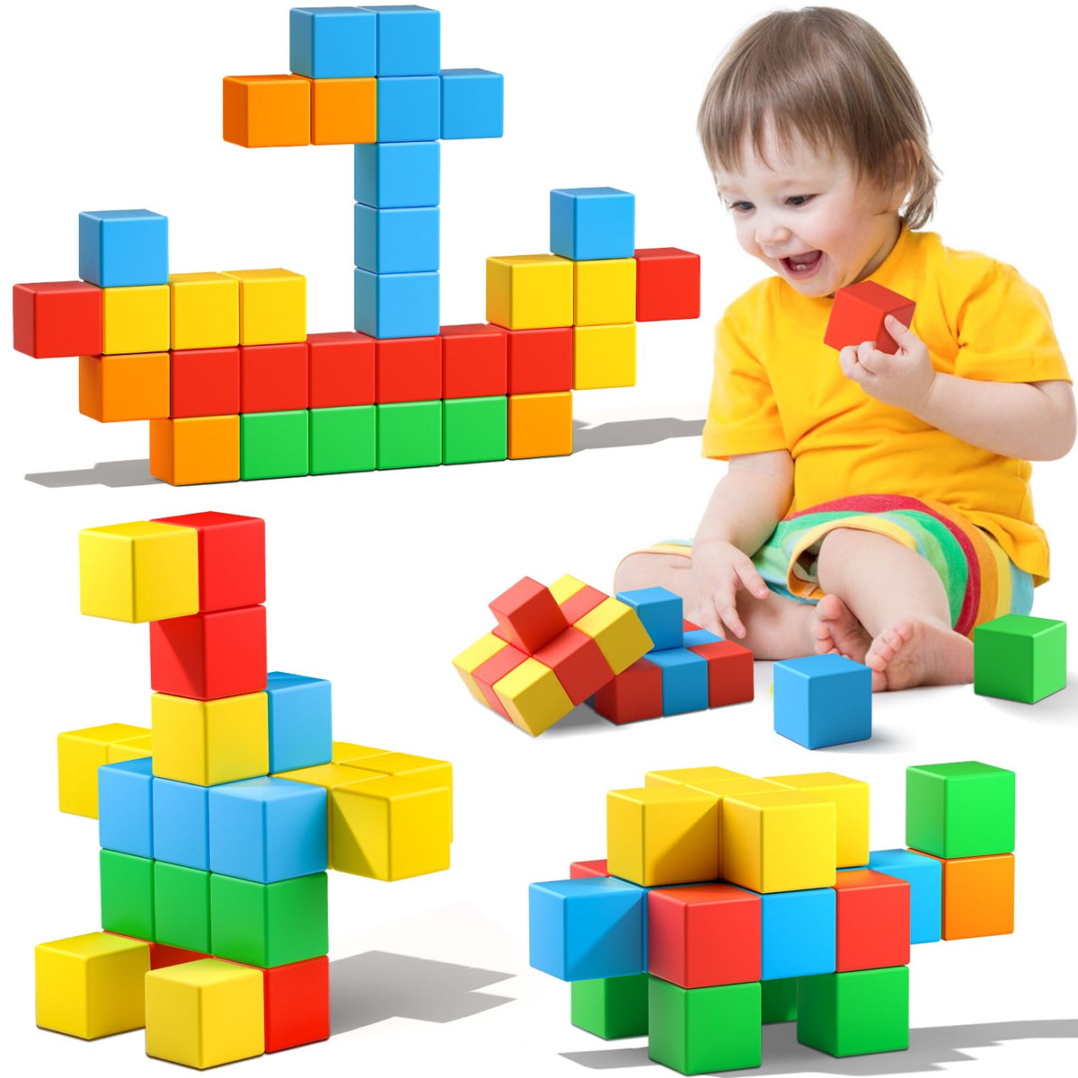Feoxialy magnetic blocks assembly play, colorful cubes spark imaginative construction.