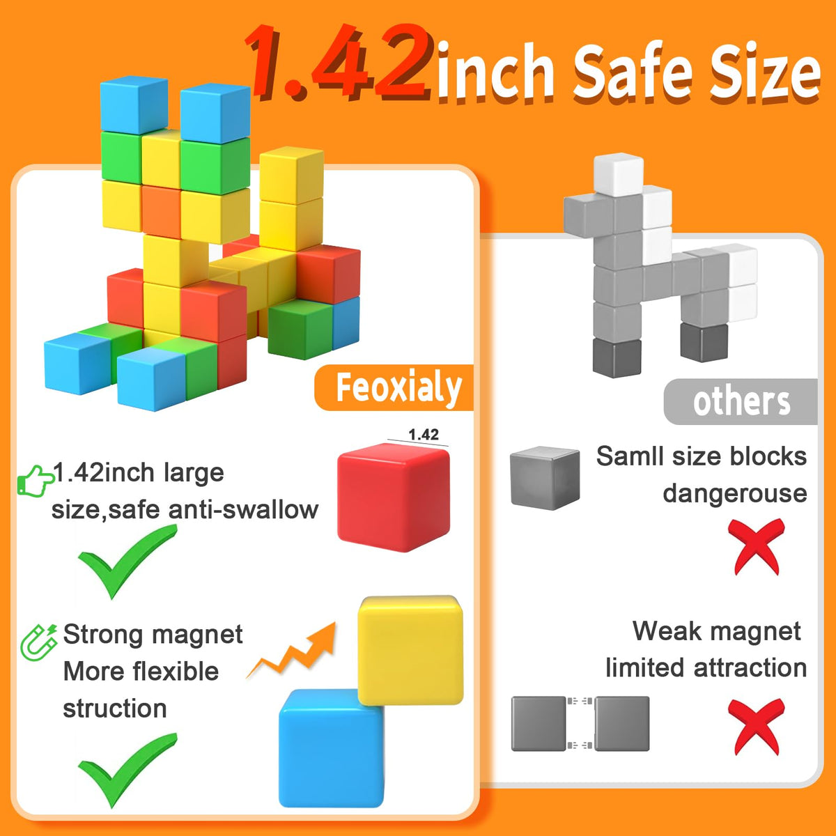 Feoxialy magnetic blocks held by a child highlight portable, engaging learning.
