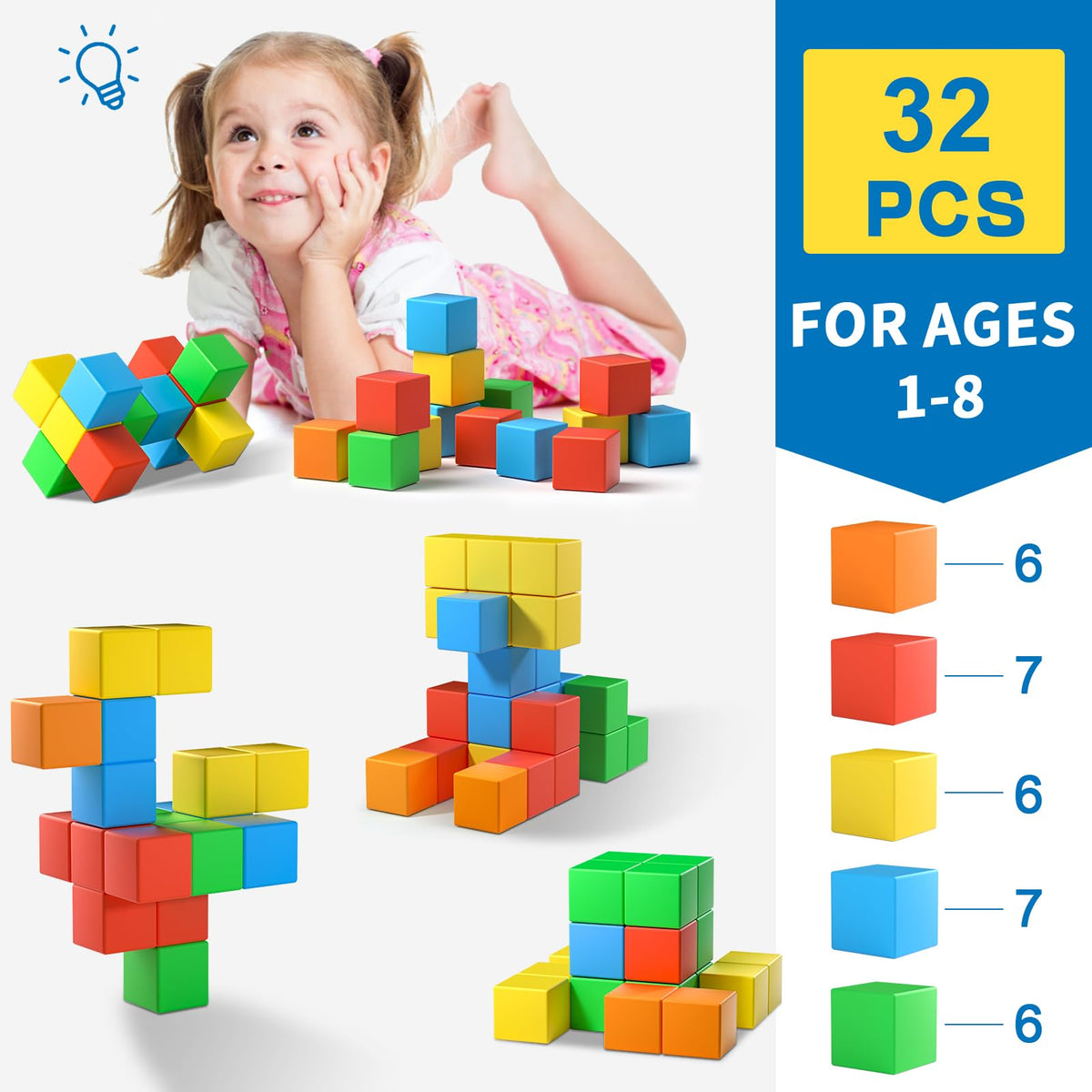 Feoxialy magnetic blocks toddler playtime promoting fine motor skills.