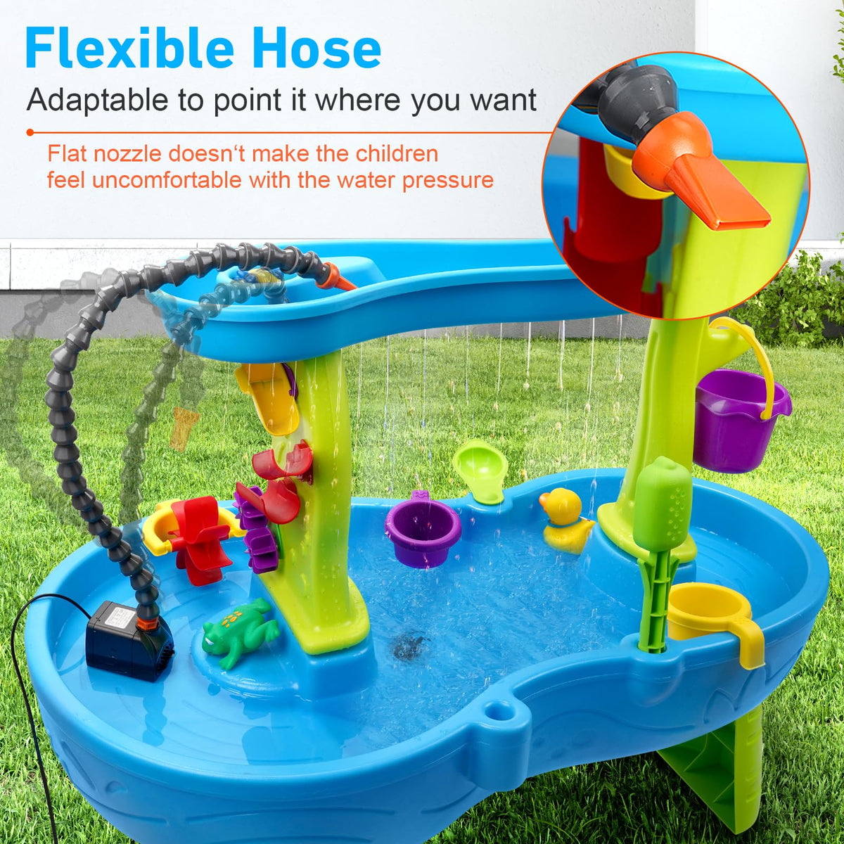 FEOXSHAL water table pump kid-friendly materials ensure safe play.