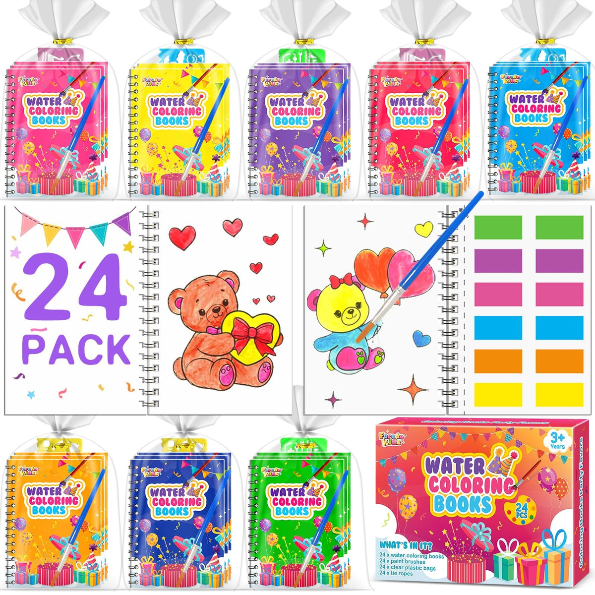 FEREDO KIDS mini watercolor books for kids parties, color-filled pages ready to use.