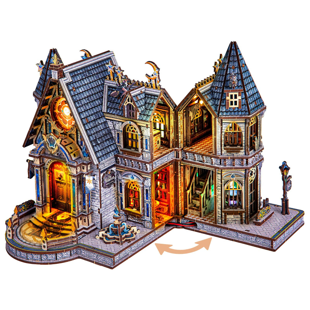 Ferrafay LED 3D puzzle cottage assembly with warm lighting for cozy ambiance.