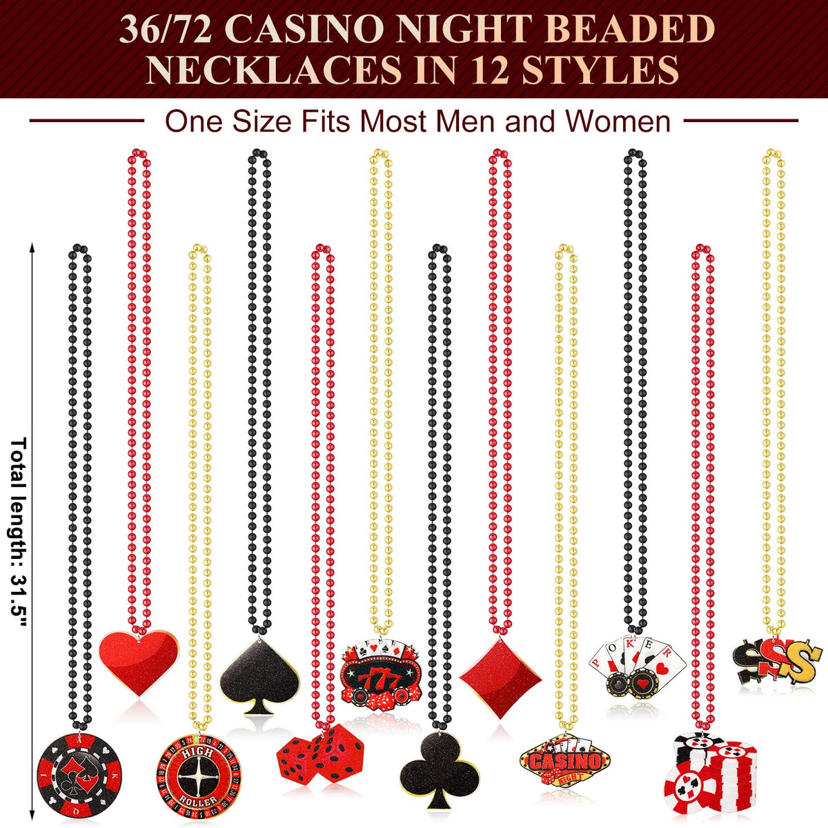 Ferreve poker card pendant necklace for casino-themed events and costumes.