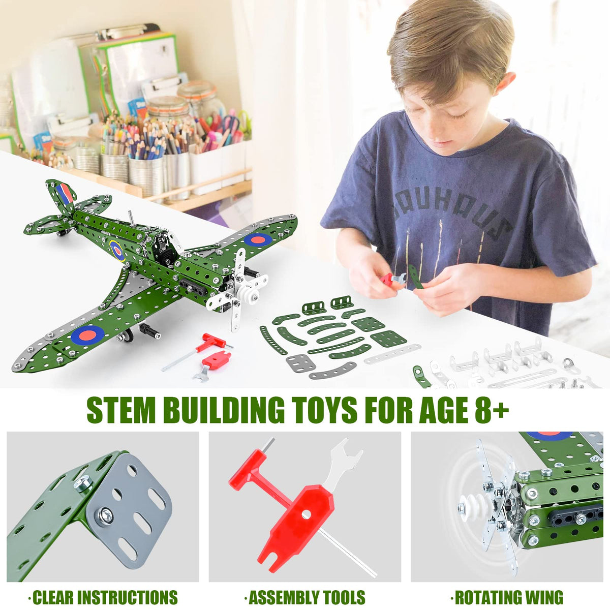 Ferthor Fun metal airplane parts close-up highlights robust screws and anti-rust finish.