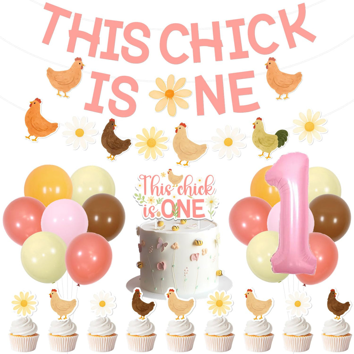 Festiblast This Chick Is One banner enhances a cohesive first birthday farm theme