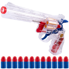 FESVASDEE clear-housing revolver shown for safe outdoor play with visible mechanism.