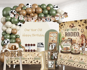Fexivo 1st rodeo cake topper serves as a focal point for photos.