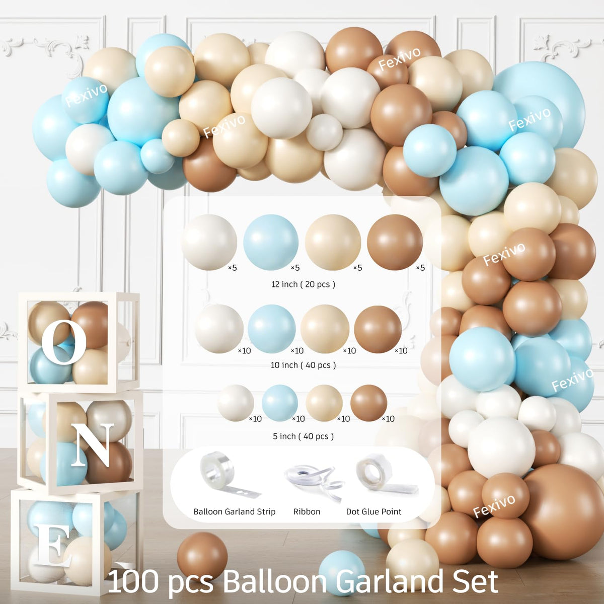 Fexivo balloon boxes and accessories help create structured centerpieces.