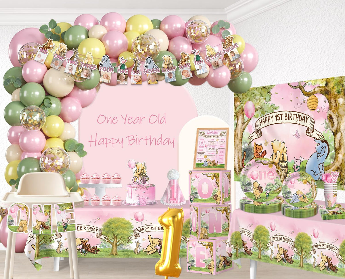 Fexivo bear 1st birthday tablecloth protects surfaces while tying the theme together