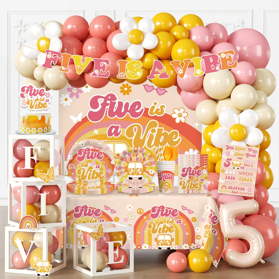 Fexivo Five Is a Vibe backdrop for vibrant party photos and mood setting.