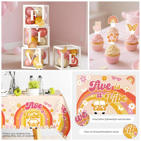 Fexivo Five Is a Vibe cake topper adds a focal celebratory touch.