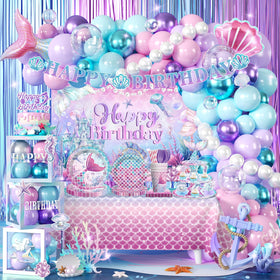 Fexivo Mermaid birthday banner for a festive undersea party backdrop