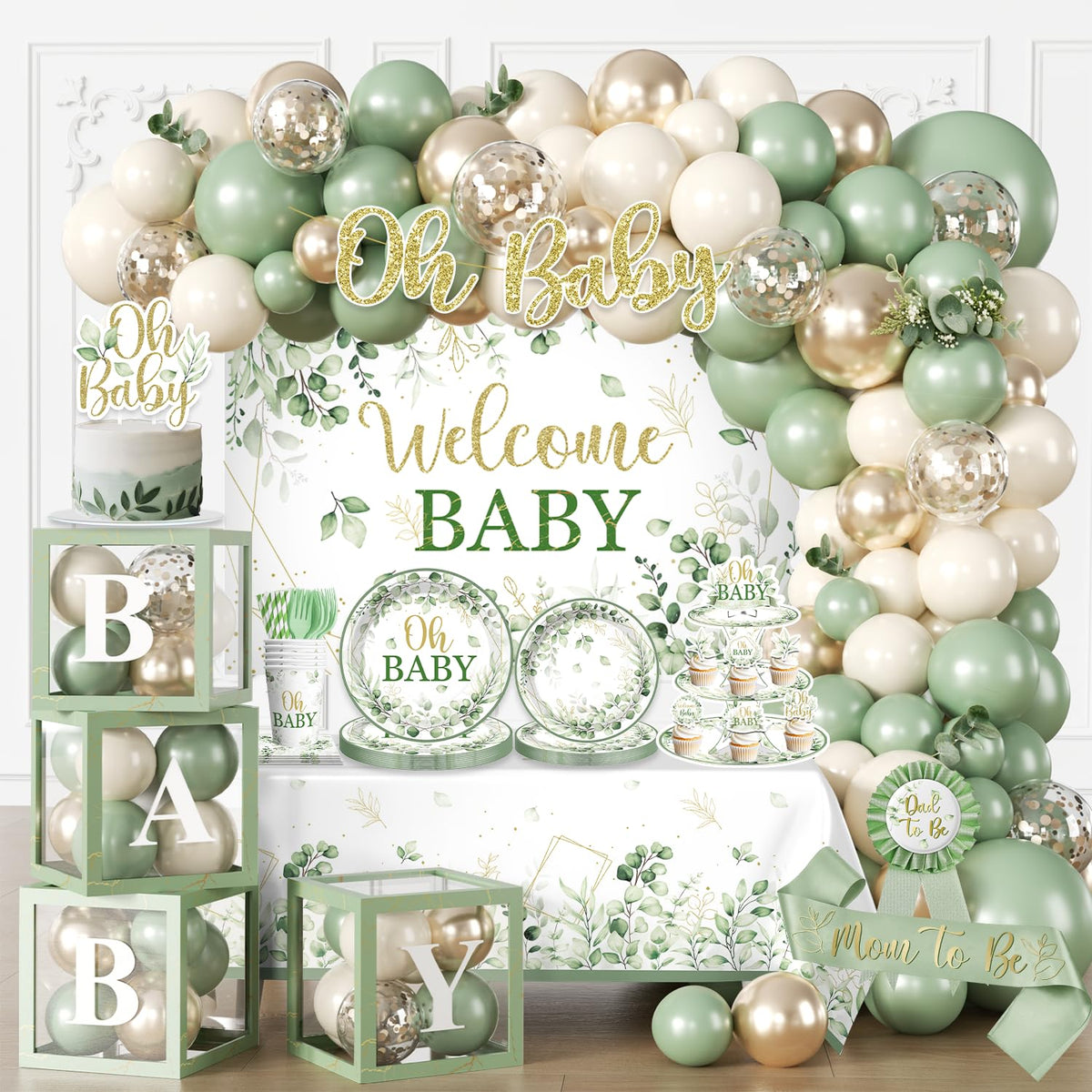 Fexivo sage green balloon arch centerpiece for elegant baby showers