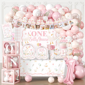 Fexivo Silly Goose photo frame banner adds playful warmth to the party backdrop.