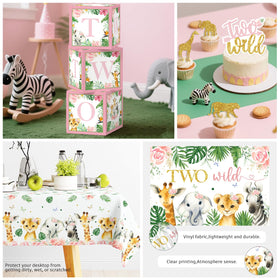 Fexivo cupcake toppers coordinating with safari decor for snacks.