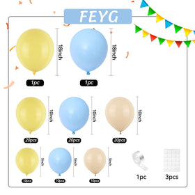 FEYG blue yellow sand white balloons garland close-up for a vibrant party backdrop