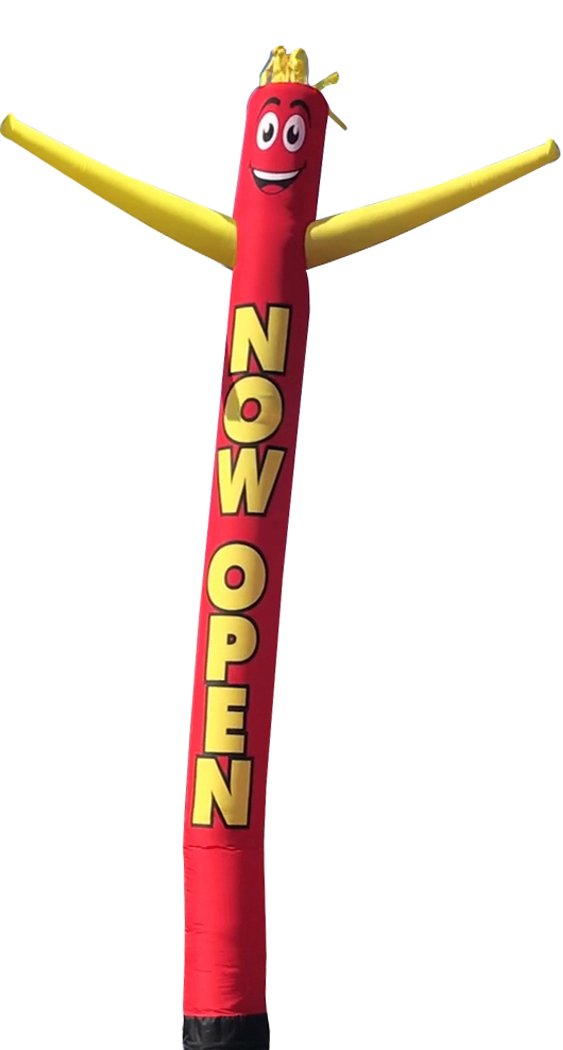 FFN Now Open 20ft tube man front view showing vibrant outdoor advertising appeal