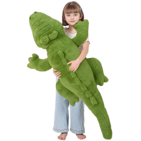 FFxiong 48-inch green alligator plush pillow close-up showing soft fabric for cozy hugs
