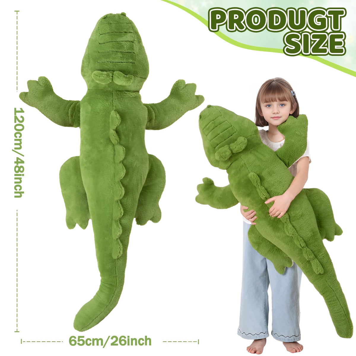 FFxiong large green alligator plush seated upright for decorative display
