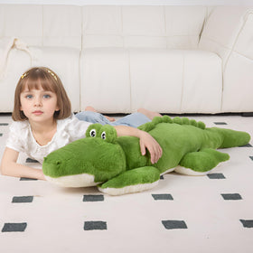 FFxiong green alligator plush body stretched out, showcasing size for hugging