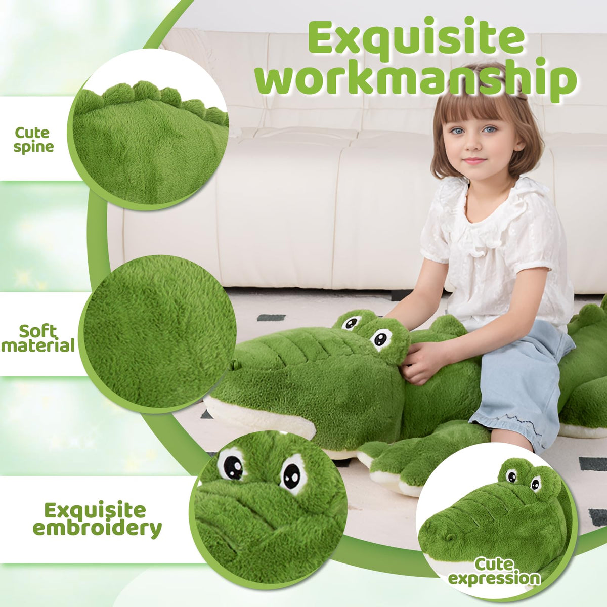 FFxiong Green Giant Alligator Plush safe-stitch seams for durability