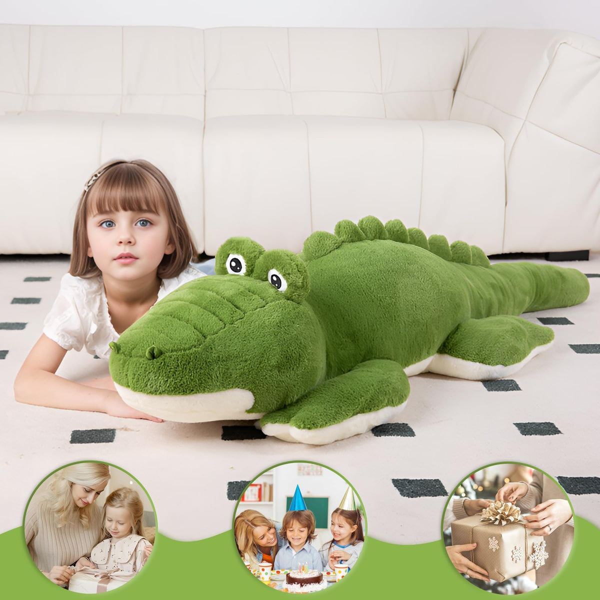 FFxiong Green Giant Alligator Plush stitch detail, durable seams for daily cuddles