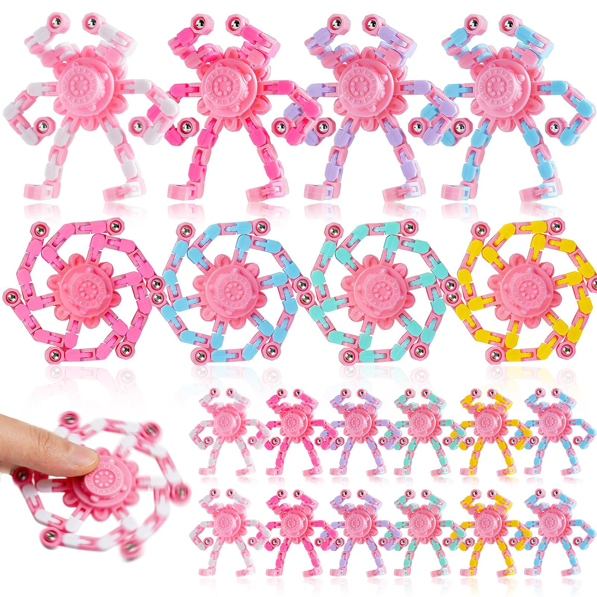 FGYLYOX pink transformable spinner in robot form for engaging play