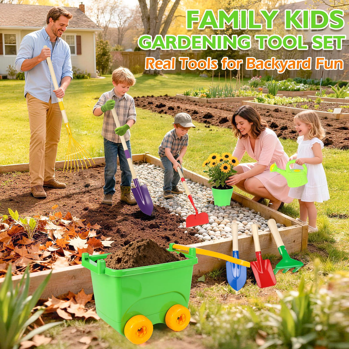 FHOZGECY kids tools set with durable metal heads for real soil work