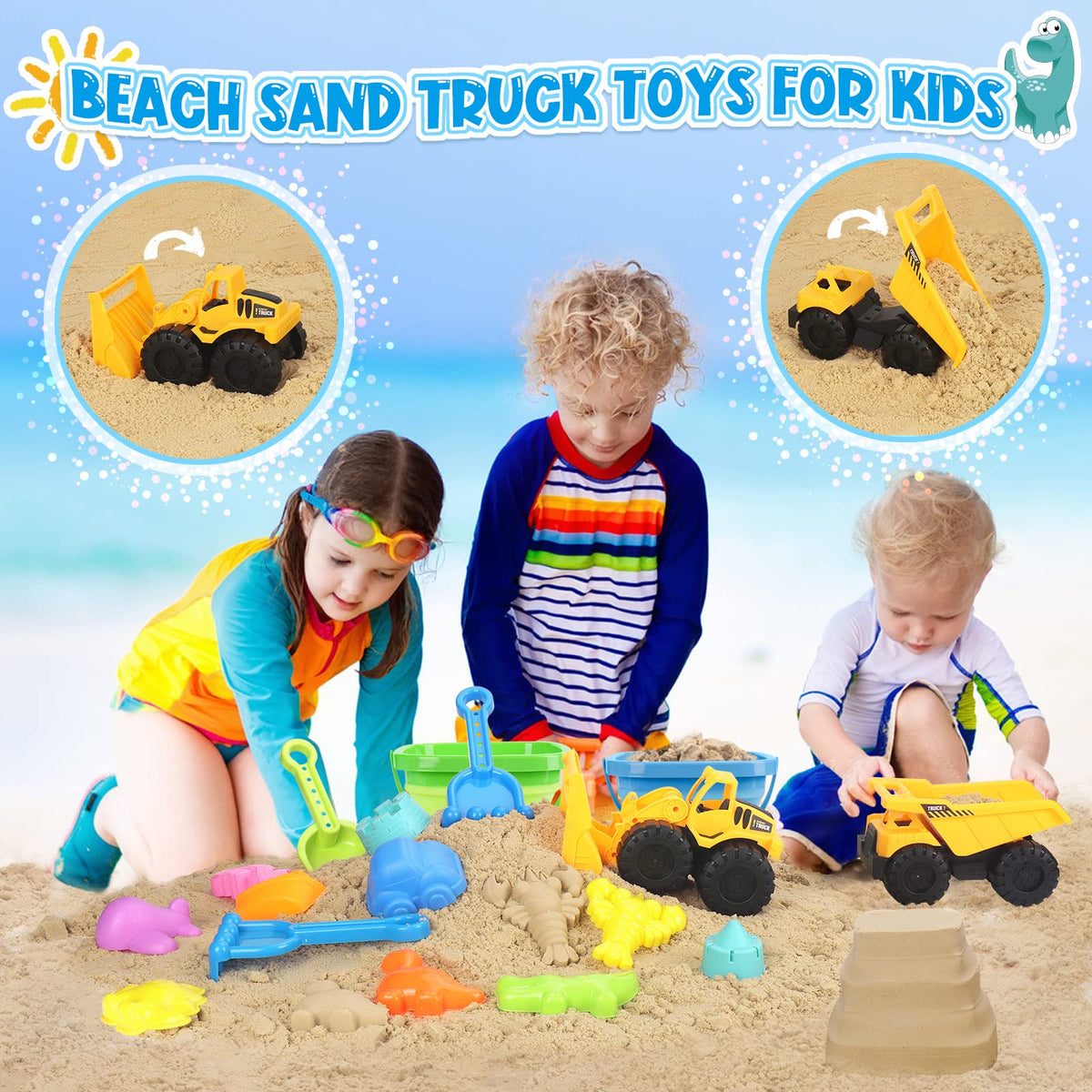 FHOZGECY construction vehicles—dumper and bulldozer spark imaginative beach builds.
