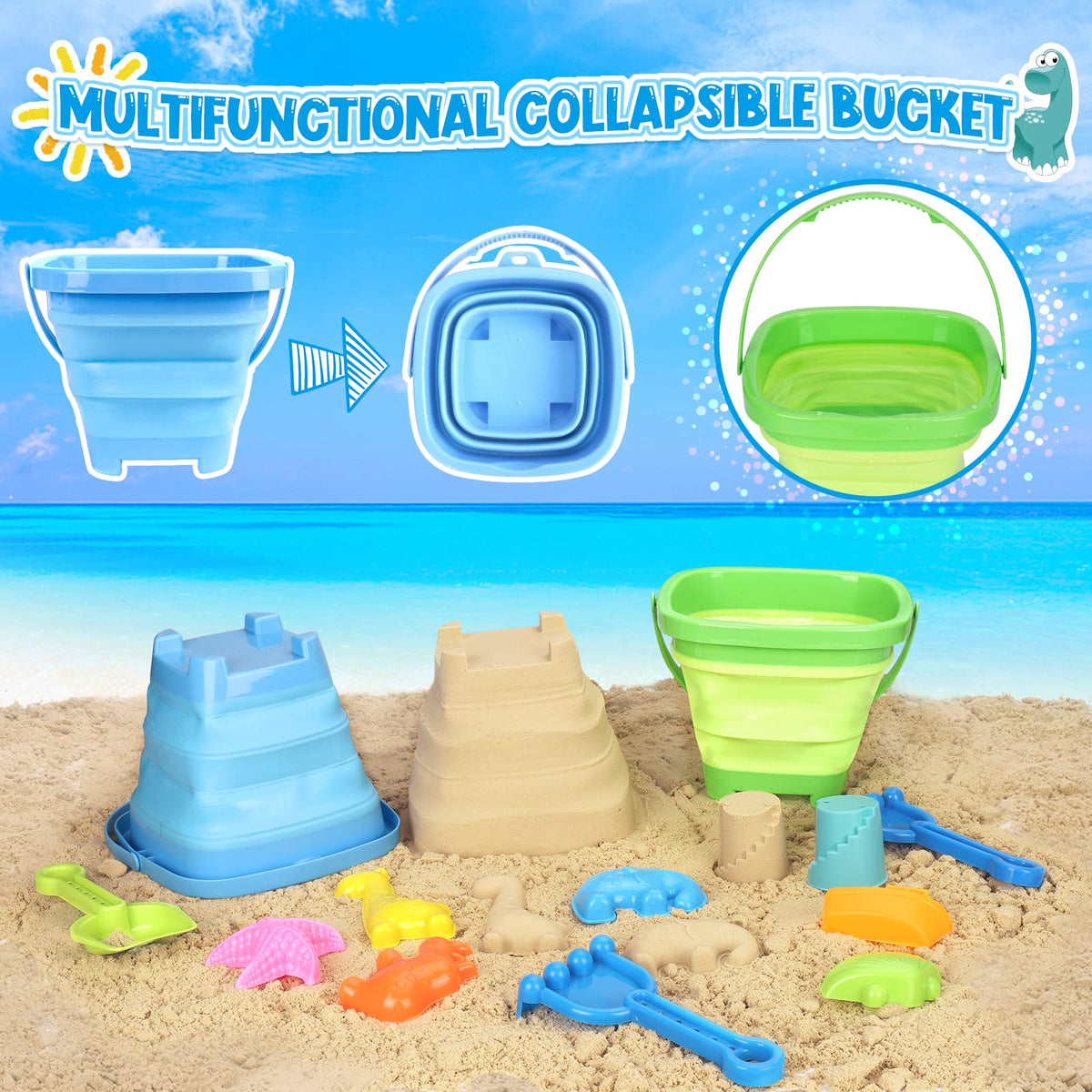 FHOZGECY sand molds—dinosaurs and sea creatures inspire castle design.