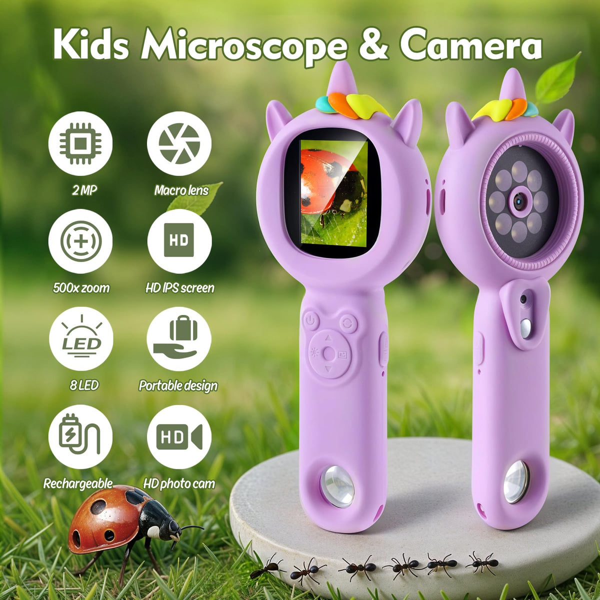 FHskFH Kids Microscope features a 16x zoom knob for close-up details.