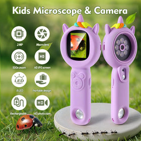 FHskFH Kids Microscope features a 16x zoom knob for close-up details.