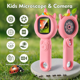 FHskFH Kids Microscope 2 inch IPS screen shows details clearly for young scientists.