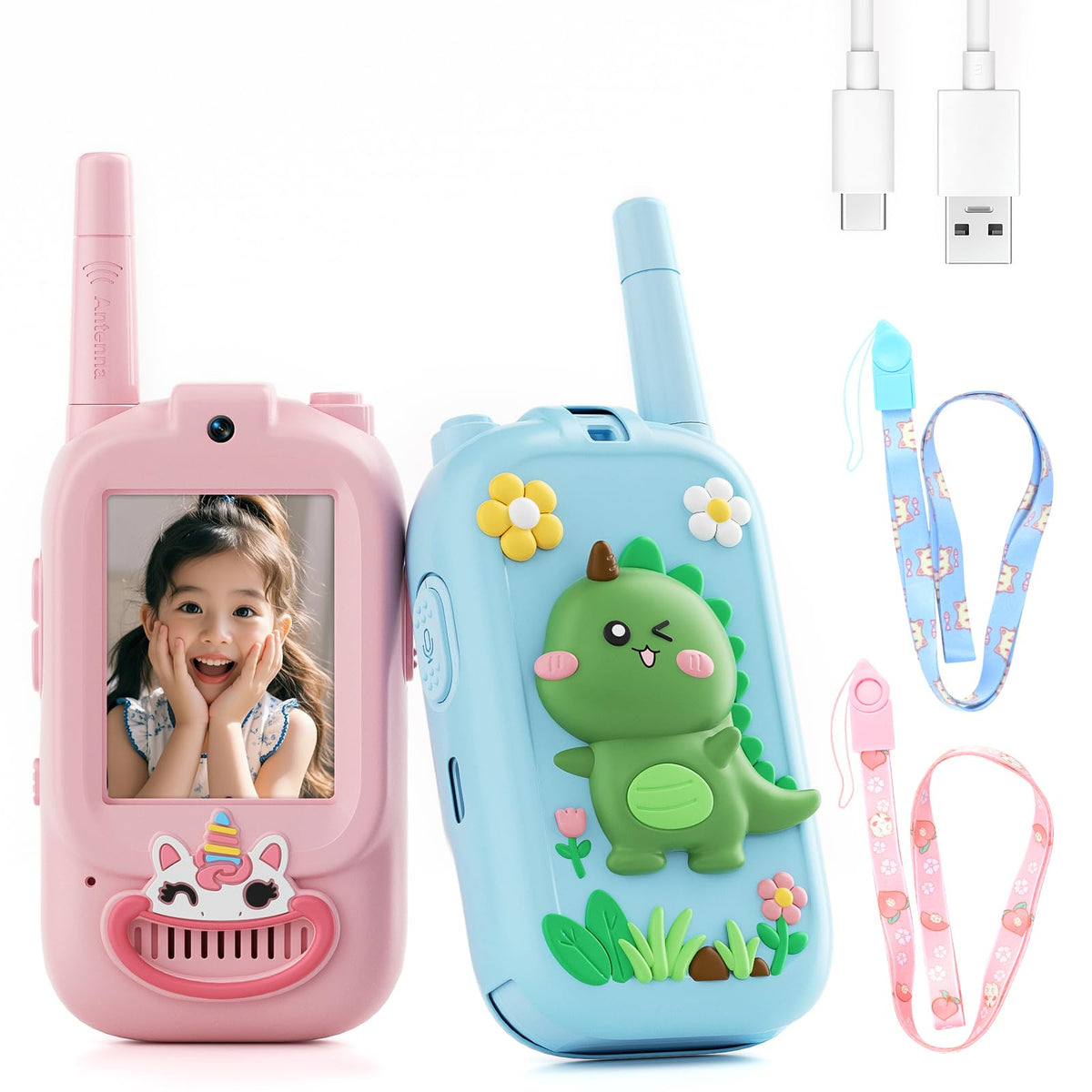FHskFH video walkie talkies blue cover for kids with durable protection and easy grip.