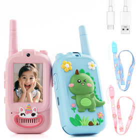 FHskFH video walkie talkies blue cover for kids with durable protection and easy grip.