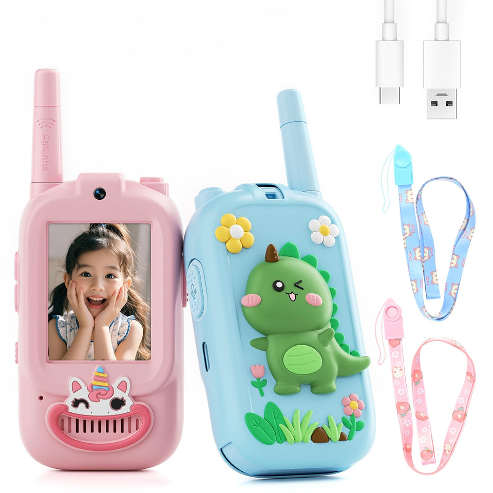 FHskFH video walkie talkies blue cover for kids with durable protection and easy grip.