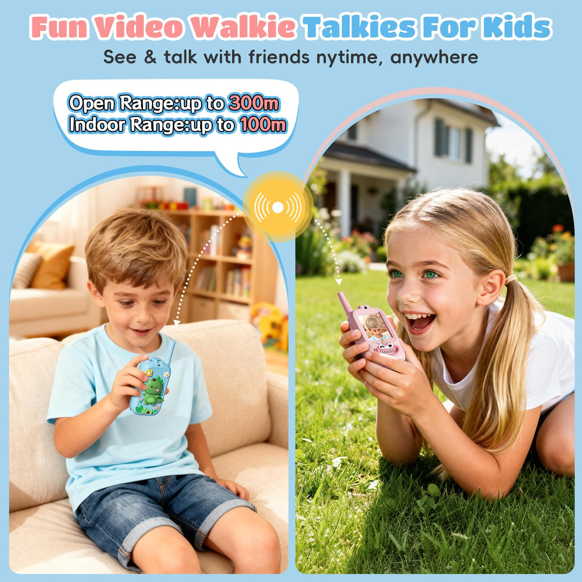 FHskFH video walkie talkies pink cover designed for lively play and comfortable hold.