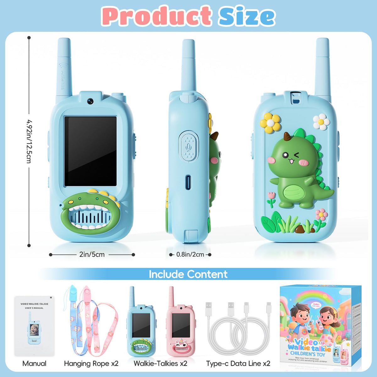 FHskFH video walkie talkies USB C rechargeable for quick kid friendly charging.