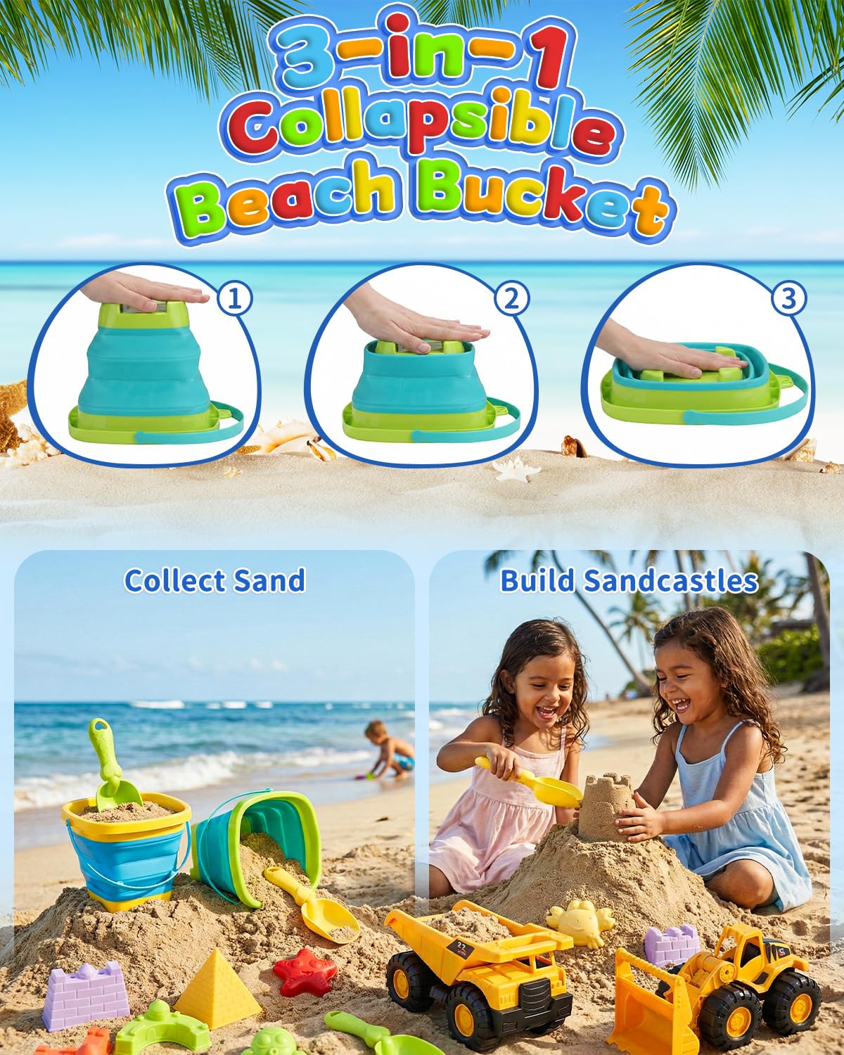 Fiderix beach toy set construction trucks for durable outdoor fun.