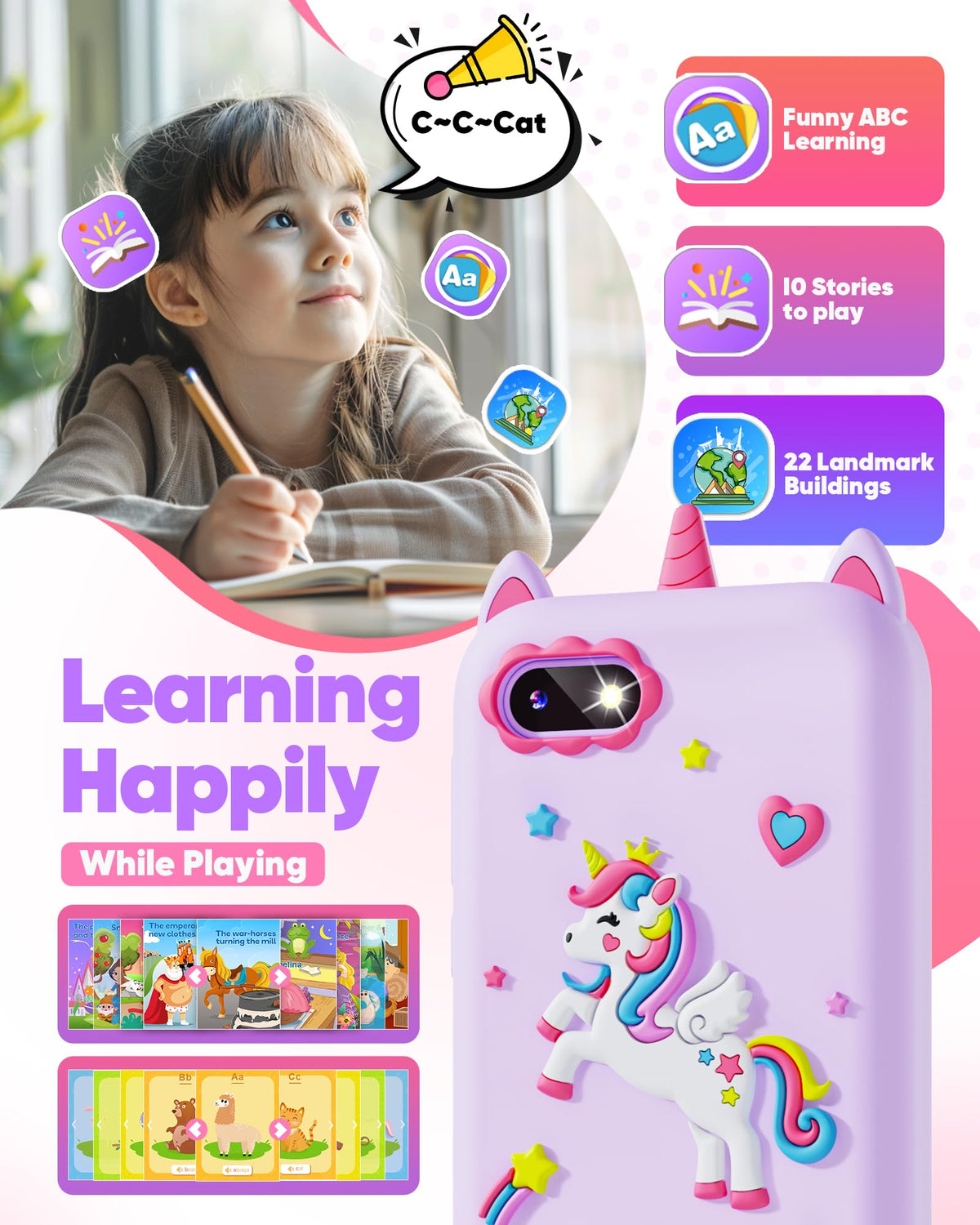 Fiechcco kids smart phone game modes boost logical play.