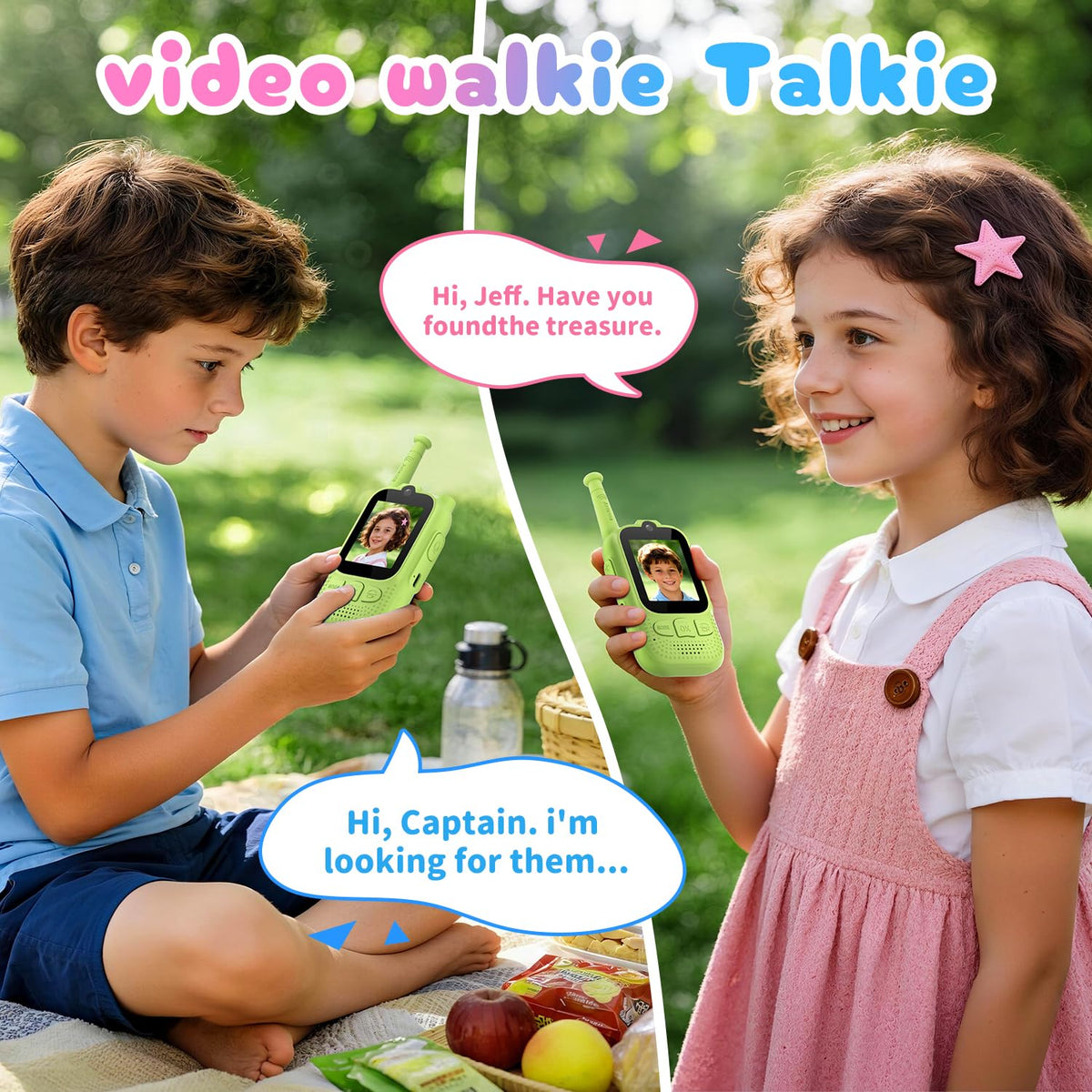 FieGsom Kids Video Walkie Talkie 2-inch screen close-up for face-to-face chat.