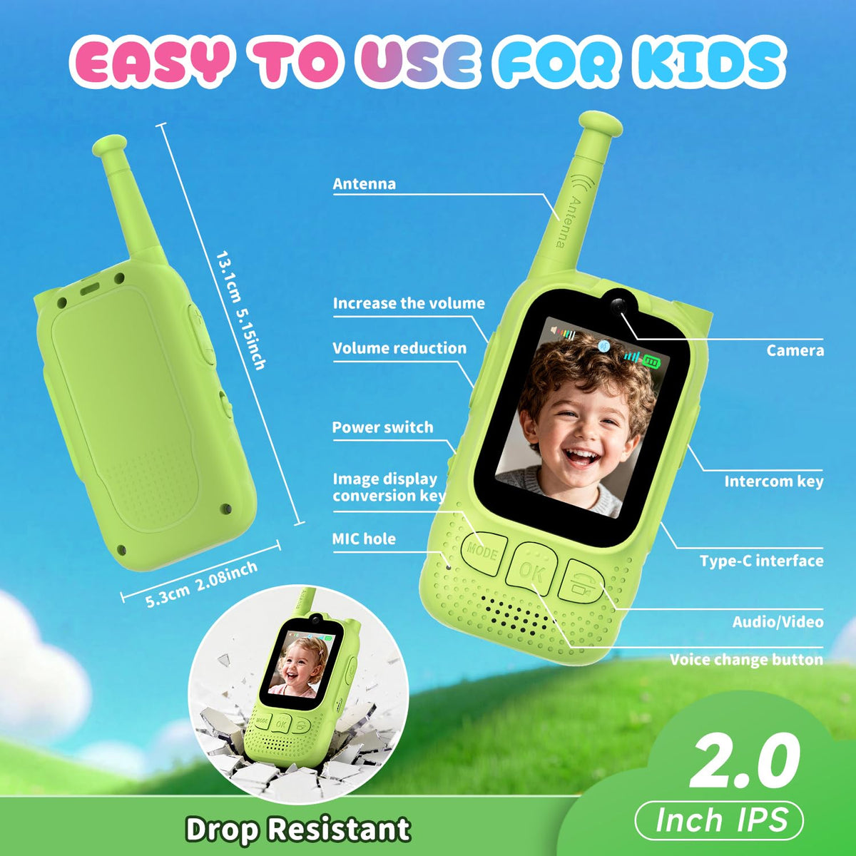 FieGsom Kids Walkie Talkie durable ABS material close-up.