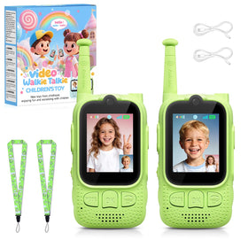 FieGsom Kids Video Walkie Talkie front view in green, ideal for shared indoor outdoor games.