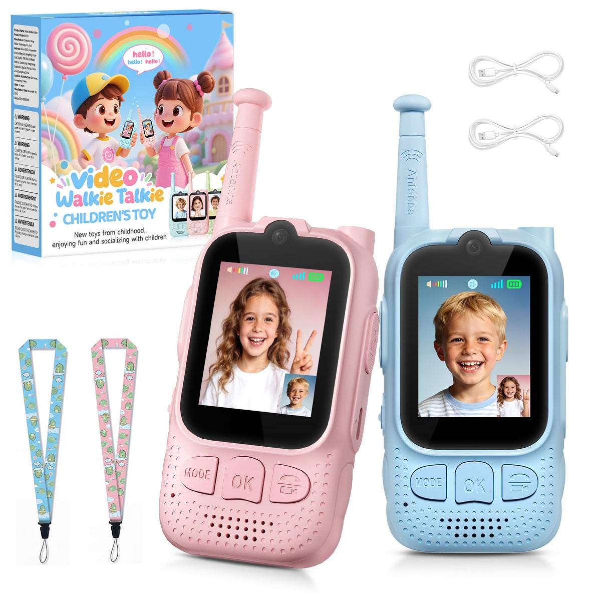 FieGsom kids video walkie talkie with 2-inch screen for real-time video chatting outdoors.